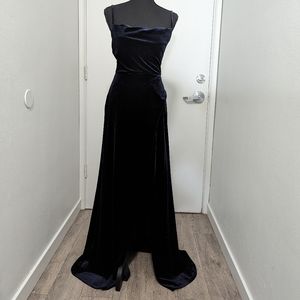 SOLD Navy Blue Velvet Prom Dress